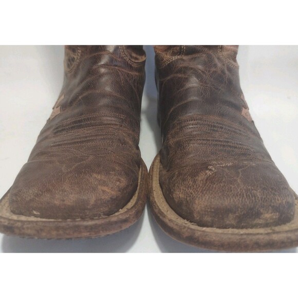 Tony Lama Brown & Pink Western Square Toe Boots Cross Inlay USA Women's Size 6B - Picture 8 of 16